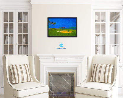 Coastal Golf Course Artwork Painting Print Art Wood Framed Wall Decor Gifts