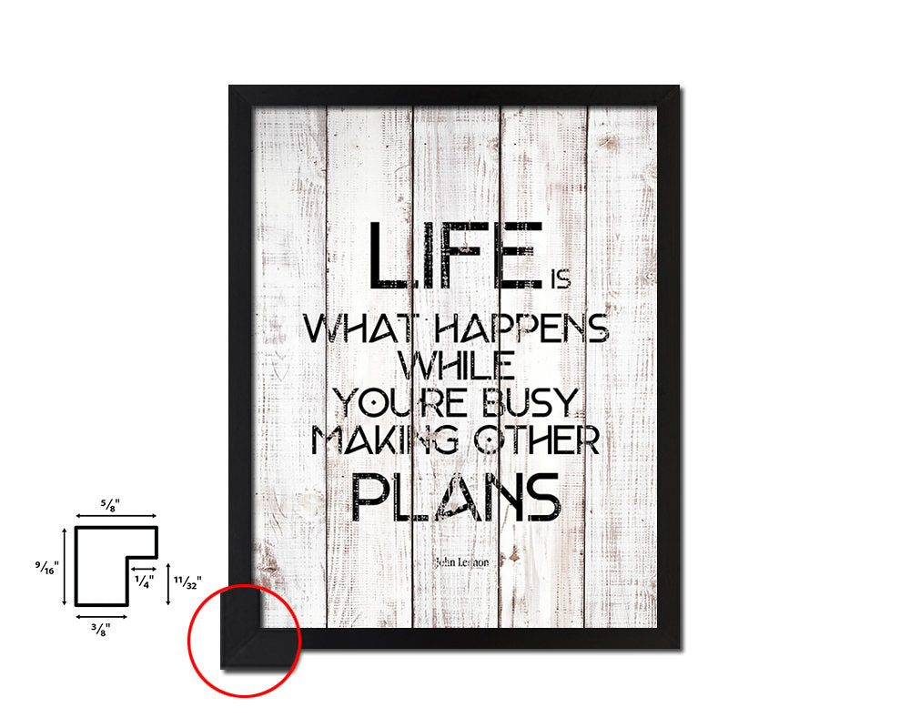 Life is what happens while you're busy White Wash Quote Framed Print Wall Decor Art
