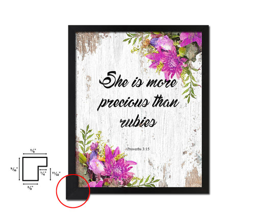 She is more precious than rubies, Proverbs 3:5 Quote Framed Print Home Decor Wall Art Gifts