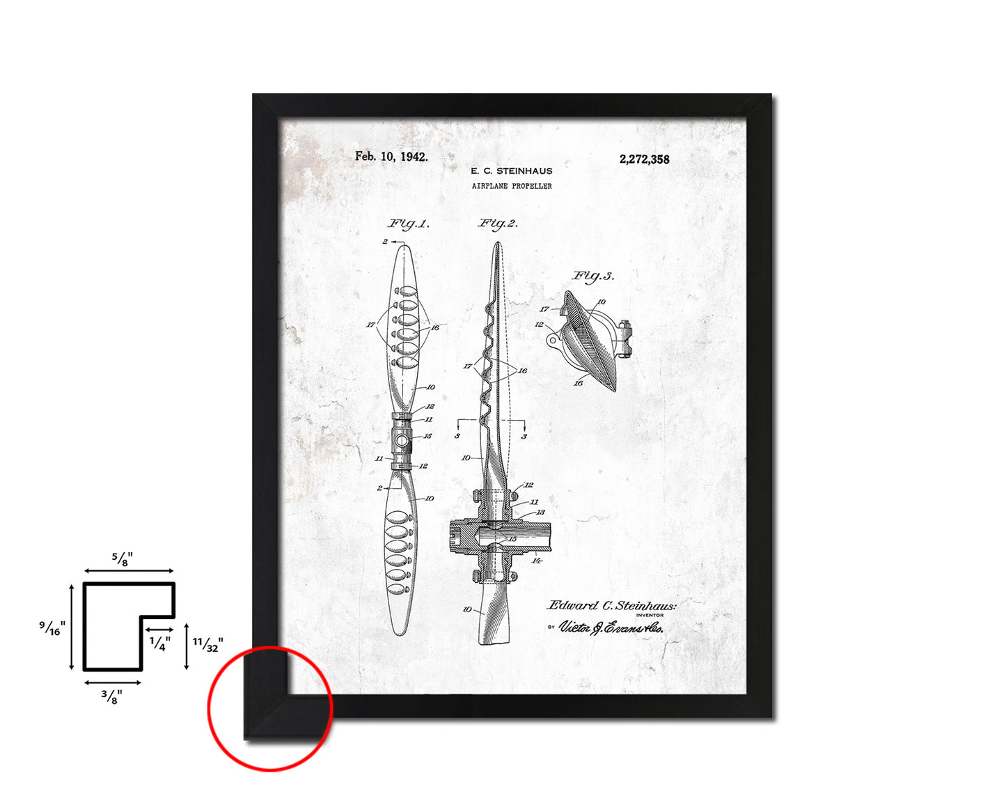 Propeller Airplane Vintage Patent Artwork Black Frame Print Wall Art Decor Gifts