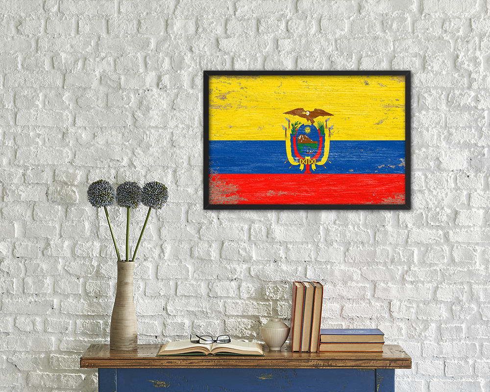 Ecuador Shabby Chic Country Flag Wood Framed Print Wall Art Decor Gifts