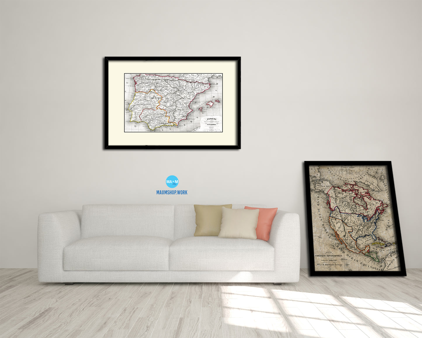 Spain and Portugal Old Map Framed Print Art Wall Decor Gifts