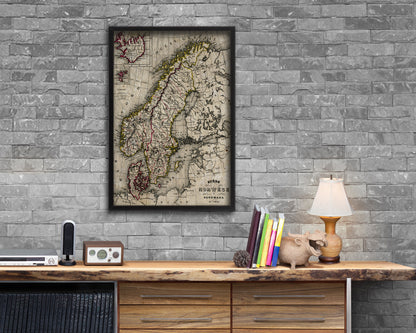 Sweden Norway Scandinavia Historical Map Wood Framed Print Art Wall Decor Gifts