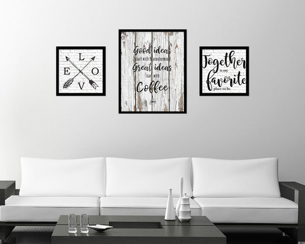 Good ideas start with brainstorming great ideas start with coffee Quote Framed Artwork Print Wall Decor Art Gifts