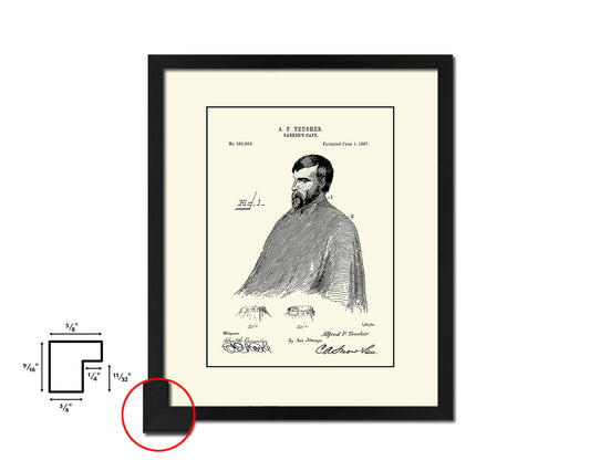 Barber's Cape Barbershop Vintage Patent Artwork Black Frame Print Wall Art Decor Gifts