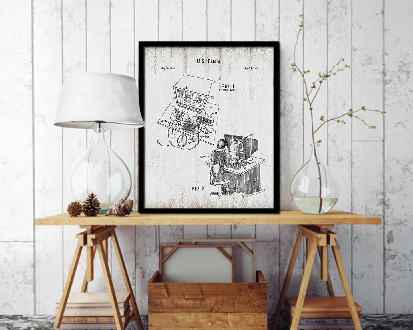 Interactive Aided Design System Computer Vintage Patent Artwork Black Frame Print Gifts