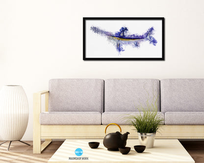 Sword Fish Art Wood Frame Modern Restaurant Sushi Wall Decor Gifts, 10" x 20"