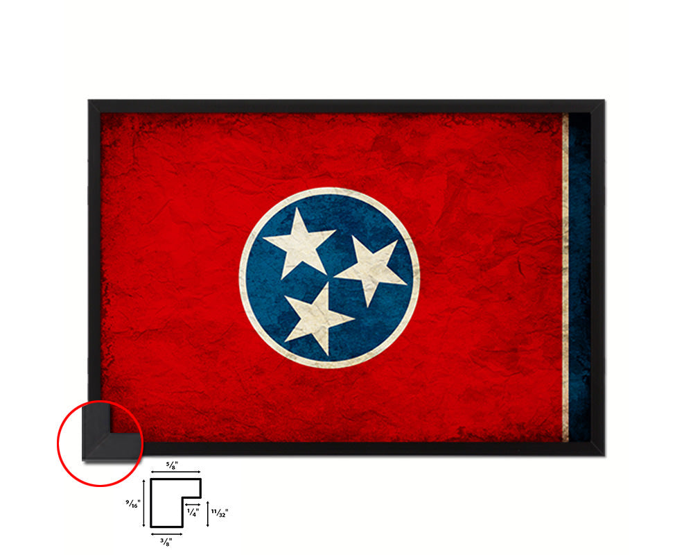 Tennessee State Vintage Flag Wood Framed Paper Print Wall Art Decor Gifts