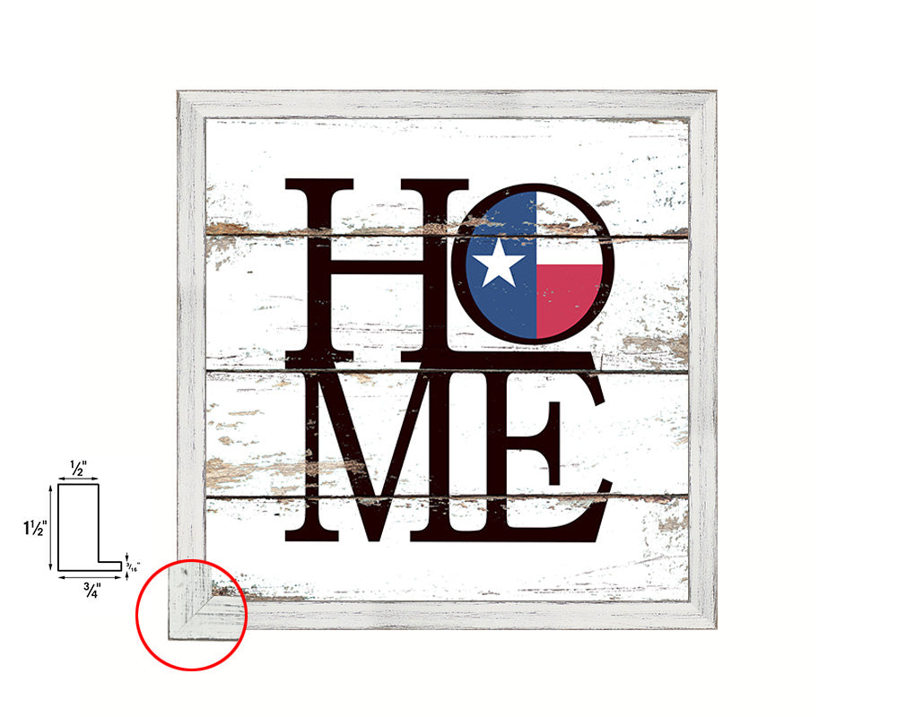 Texas State Flag Shabby Chic Home Decor White Wash Wood Frame Wall Art Prints Gift