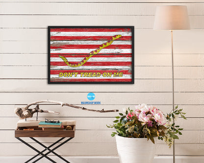 Gadsden First Navy Jacks Dont tread on Me Wood Rustic Flag Framed Print Art
