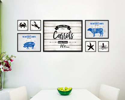 Farm Fresh Carrots Vintage Sign Fine Art Paper Prints Wood Frame Wall Art Decor Gifts