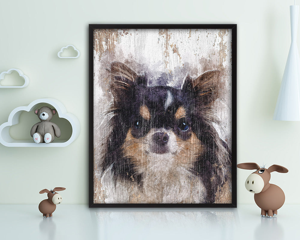 Chihuahua Dog Puppy Portrait Framed Print Pet Watercolor Wall Decor Art Gifts
