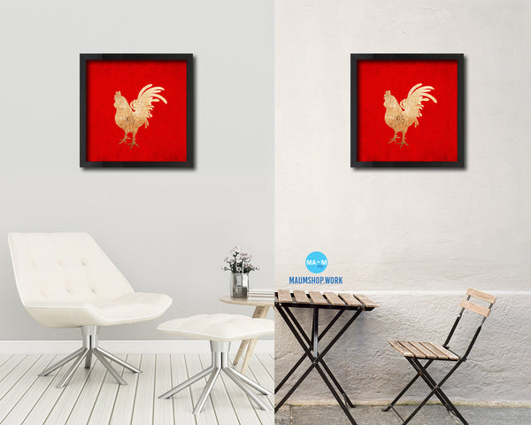 Rooster Chinese Zodiac Character Wood Framed Print Wall Art Decor Gifts, Red