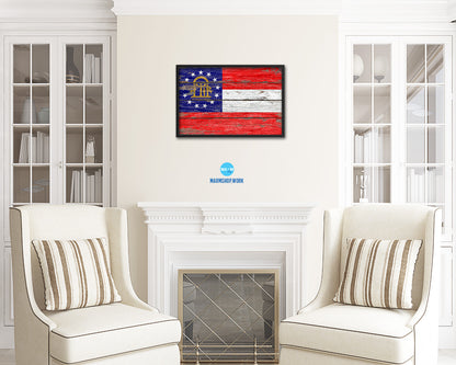 Georgia State Rustic Flag Wood Framed Paper Prints Wall Art Decor Gifts