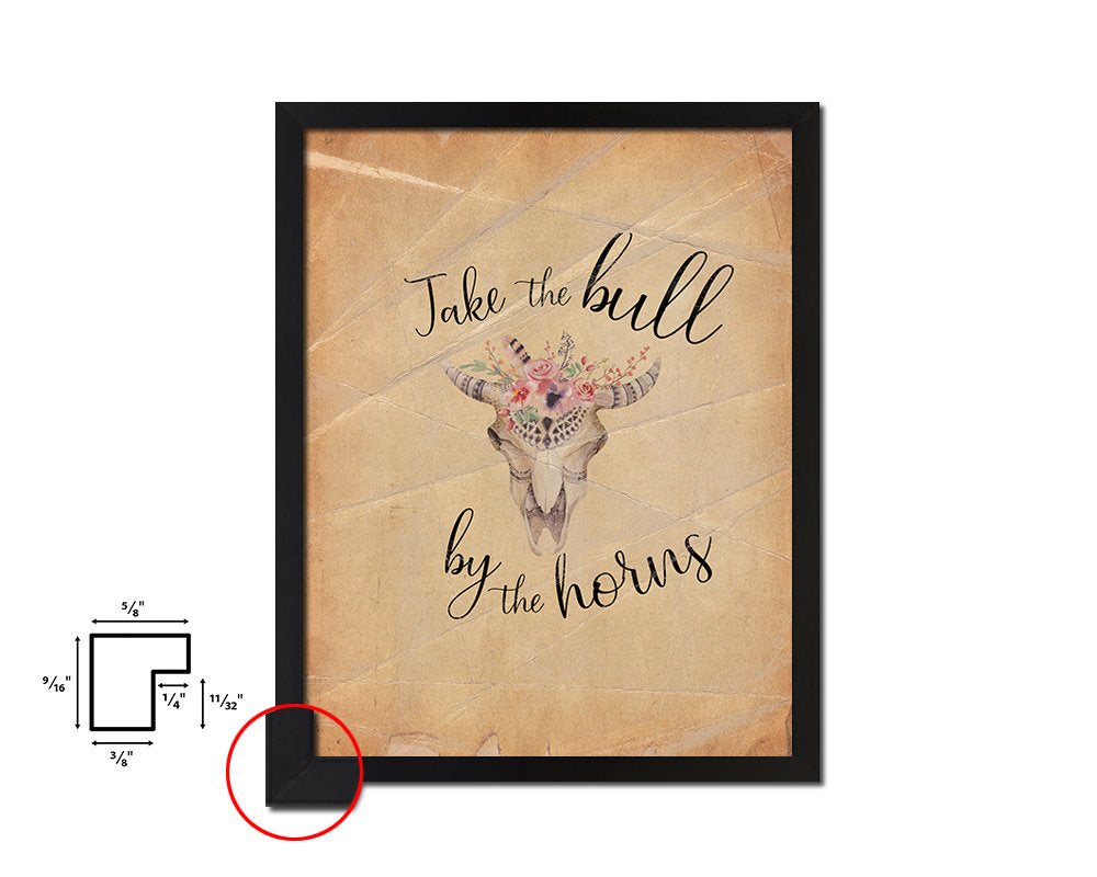 Take the bull by the horns Quote Paper Artwork Framed Print Wall Decor Art