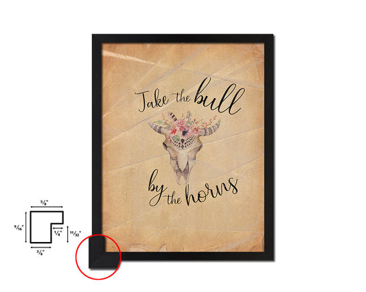 Take the bull by the horns Quote Paper Artwork Framed Print Wall Decor Art