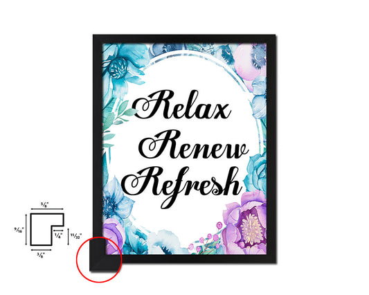 Relax renew refresh Quote Boho Flower Framed Print Wall Decor Art