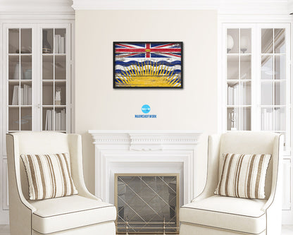 British Columbia Province City Canada Country Rustic Flag Wood Framed Paper Prints Decor Wall Art Gifts