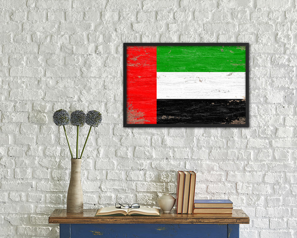 United Arab Emirates Shabby Chic Country Flag Wood Framed Print Wall Art Decor Gifts