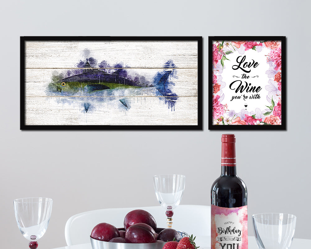 Blackfin Tuna Fish Art Wood Framed White Wash Restaurant Sushi Wall Decor Gifts, 10" x 20"
