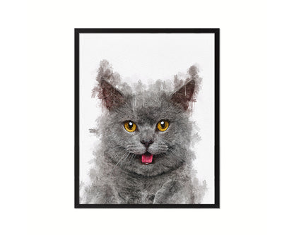 Chartreux Cat Kitten Portrait Framed Print Pet Home Decor Custom Watercolor Wall Art Gifts