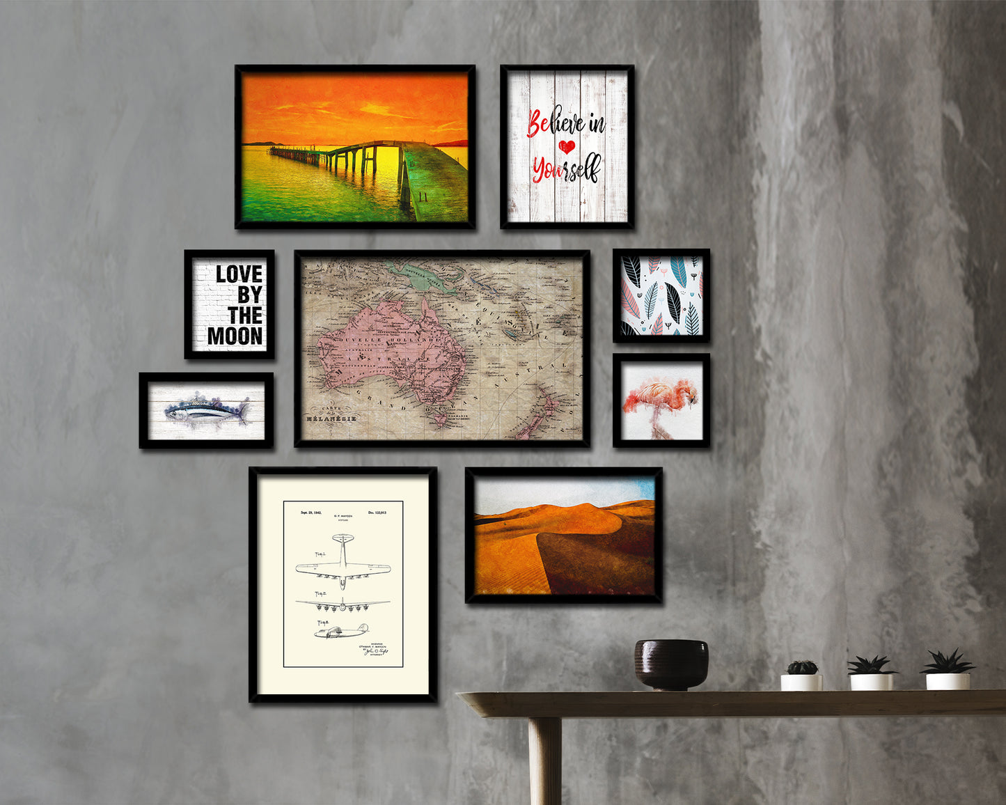 Australia New Zealand Oceania Historical Map Framed Print Art Wall Decor Gifts