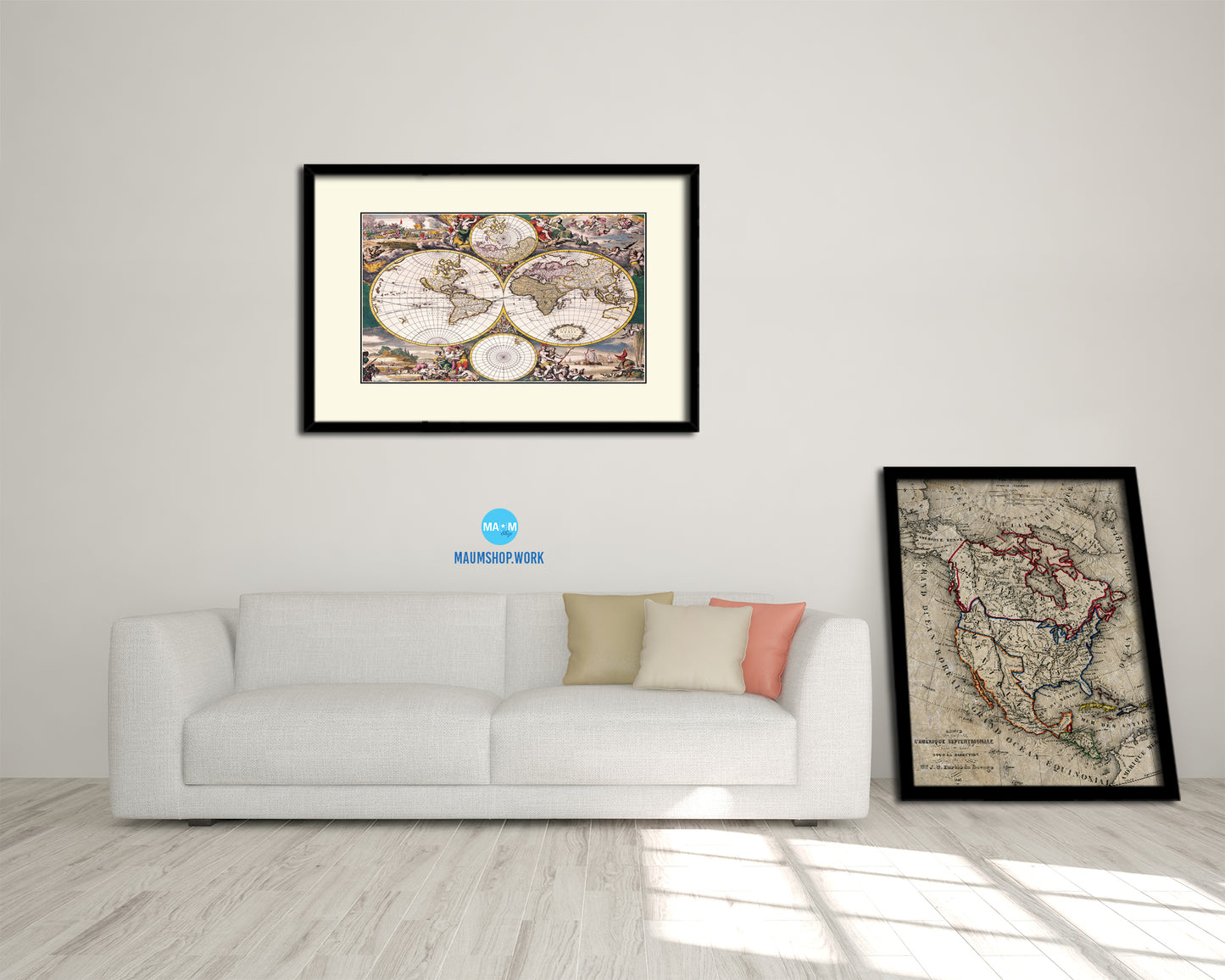 World hemispheres Frederick De Wit Amsterdam 1668 Old Map Framed Print Art Wall Decor Gifts