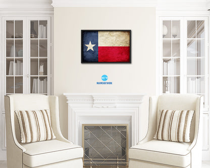 Texas State Vintage Flag Wood Framed Paper Print Wall Art Decor Gifts