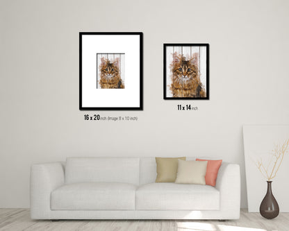 Siberian Cat Kitten Portrait Framed Print Pet Home Decor Custom Watercolor Wall Art Gifts