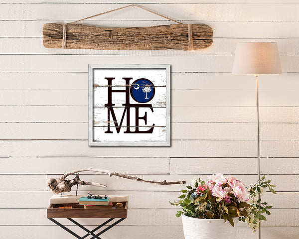 South Carolina State Flag Shabby Chic Home Decor White Wash Wood Frame Wall Art Prints Gift
