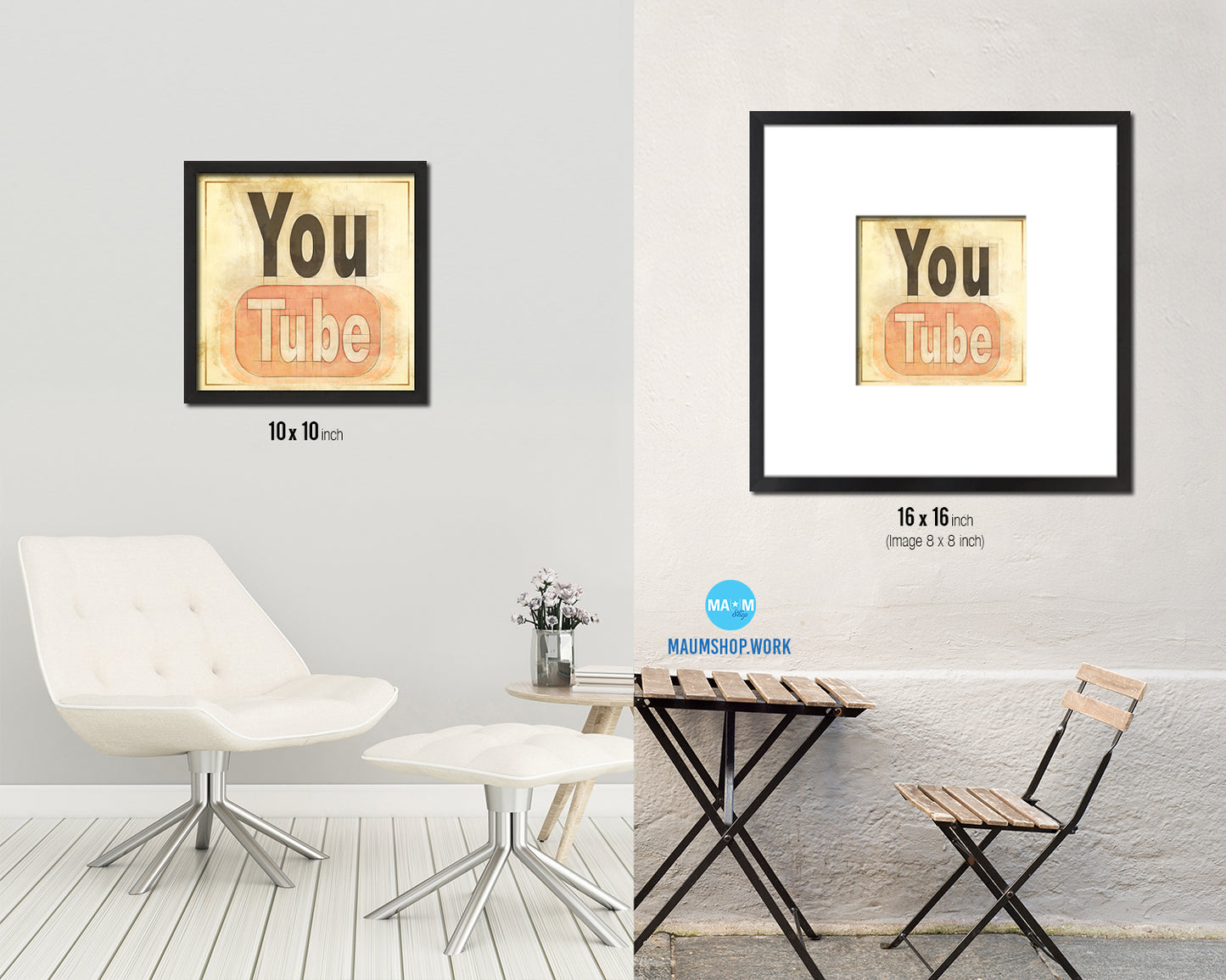 Youtube Social Media Symbol Icons logo Wood Framed Print Home Decor Wall Art Gifts