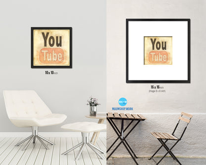 Youtube Social Media Symbol Icons logo Wood Framed Print Home Decor Wall Art Gifts