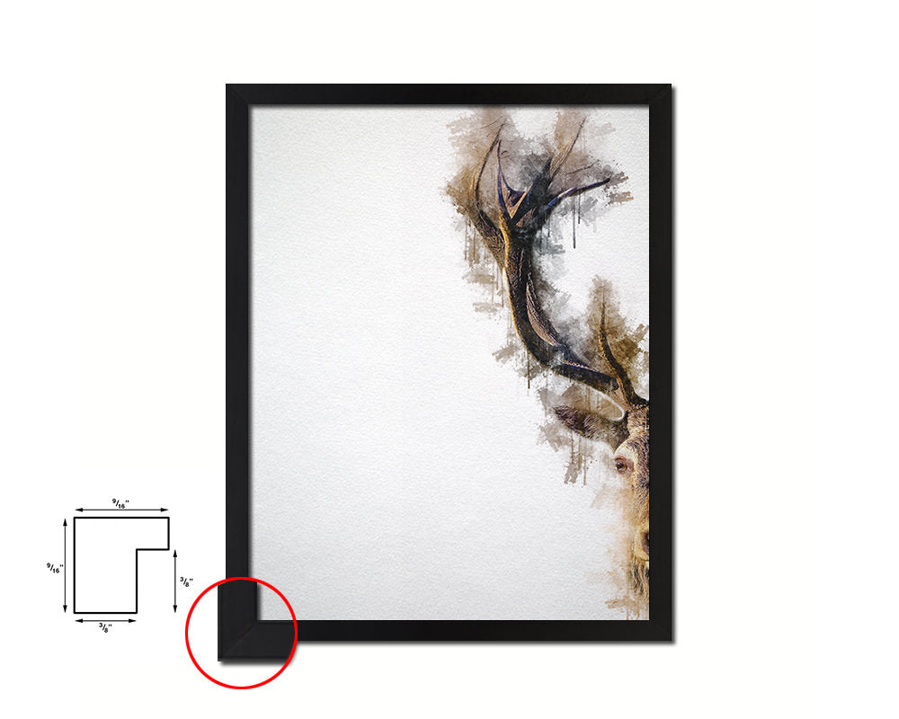 Horn Deer Animal Painting Print Framed Art Home Wall Decor Gifts