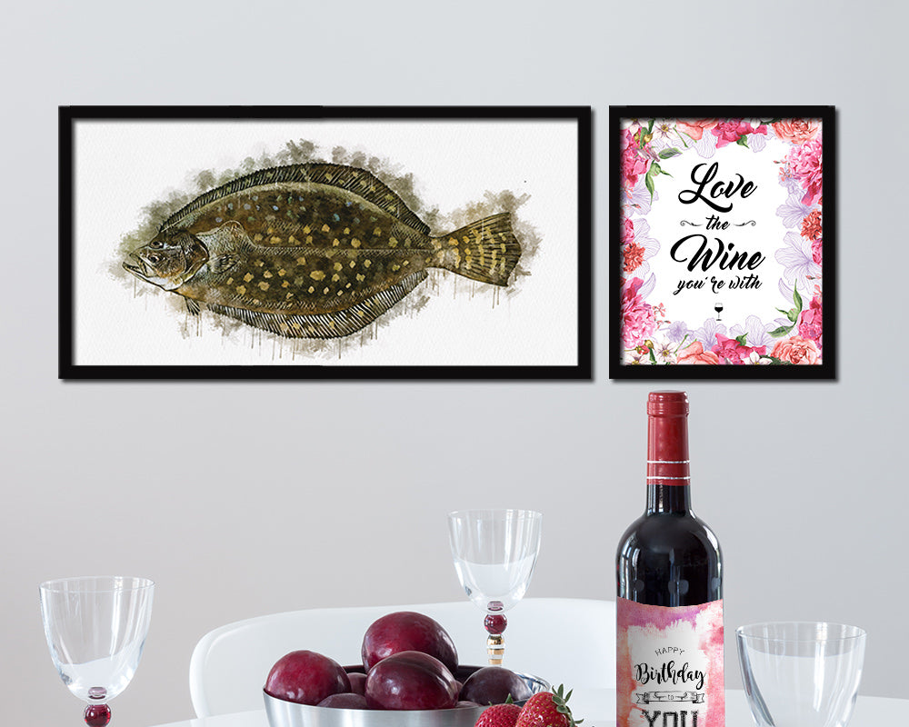 Flounder Fish Art Wood Frame Modern Restaurant Sushi Wall Decor Gifts, 10" x 20"