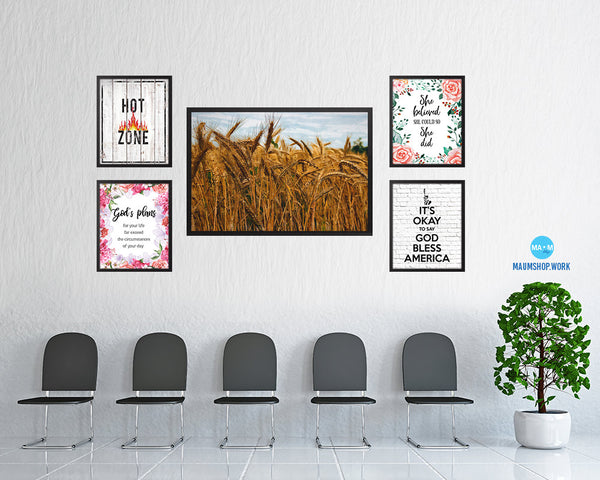 Grain Paddy Field, Harvest Landscape Artwork Framed Painting Print Art Wall Decor Gifts