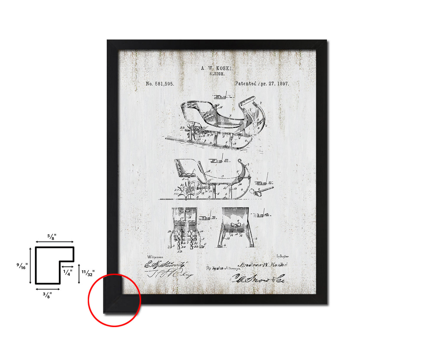 Sleigh Sports Vintage Patent Artwork Black Frame Print Gifts