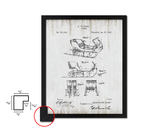 Sleigh Sports Vintage Patent Artwork Black Frame Print Gifts