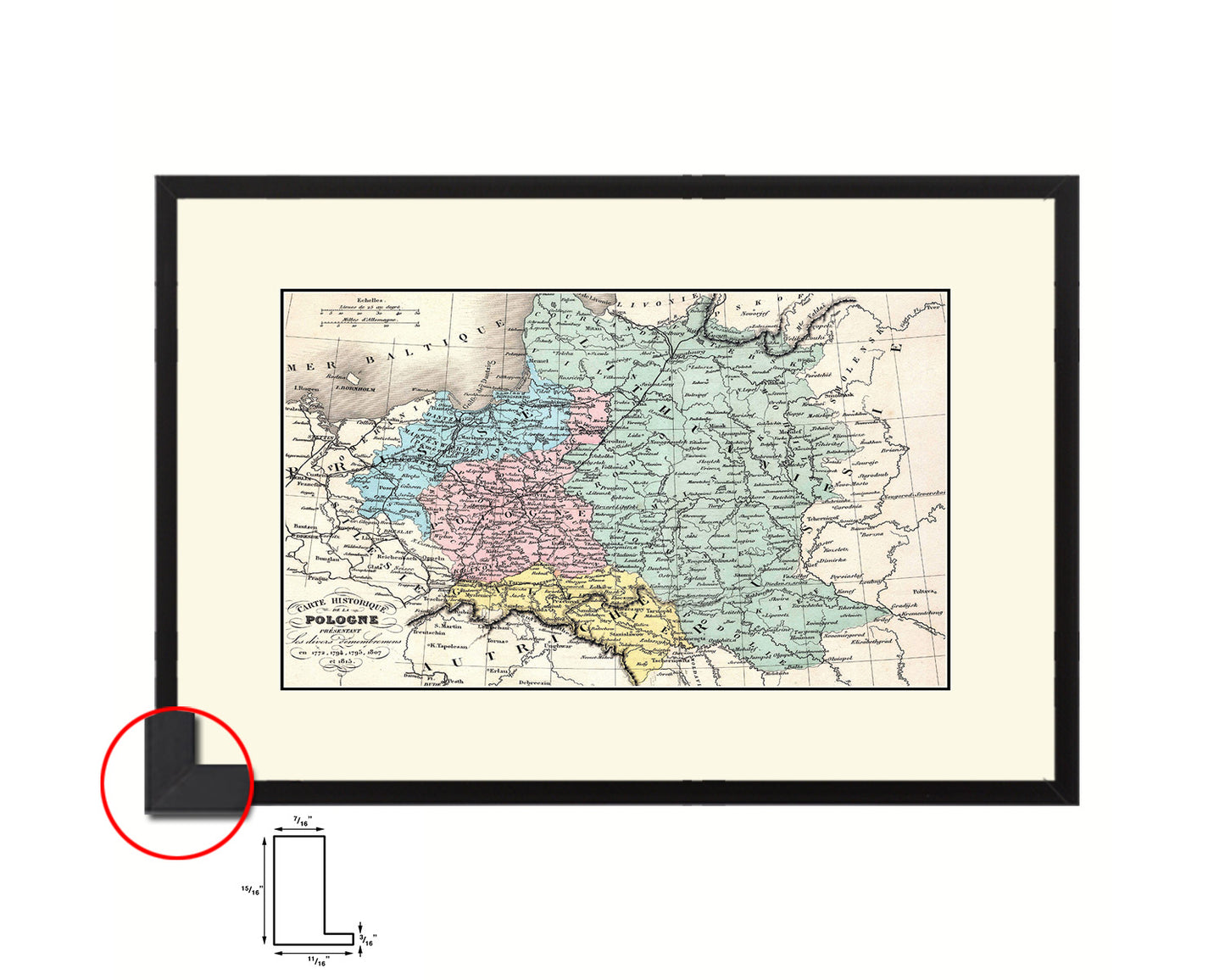 Poland Prussia Germany Old Map Framed Print Art Wall Decor Gifts