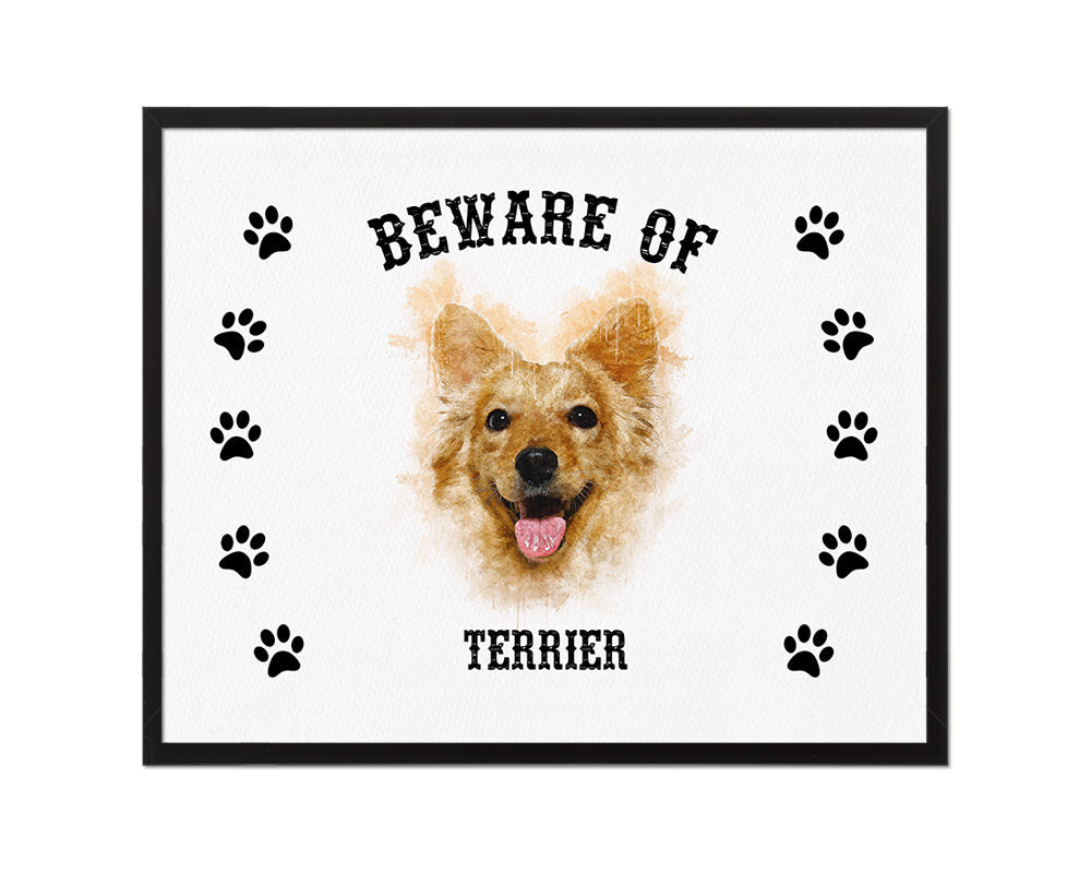 Beware of Russell Terrier Sign Wood Framed Print Wall Art Decor Gifts