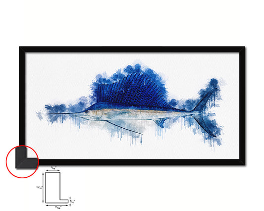 Sailfish Fish Art Wood Frame Modern Restaurant Sushi Wall Decor Gifts, 10" x 20"