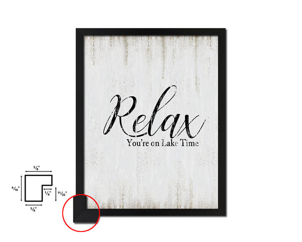 Relax you're on lake time Quote Wood Framed Print Wall Decor Art