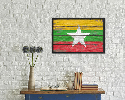 Myanmar Country Wood Rustic National Flag Wood Framed Print Wall Art Decor Gifts