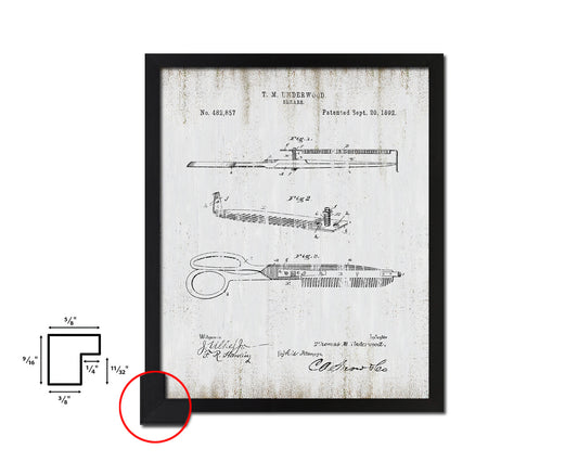 Shears Barbershop Vintage Patent Artwork Black Frame Print Wall Art Decor Gifts