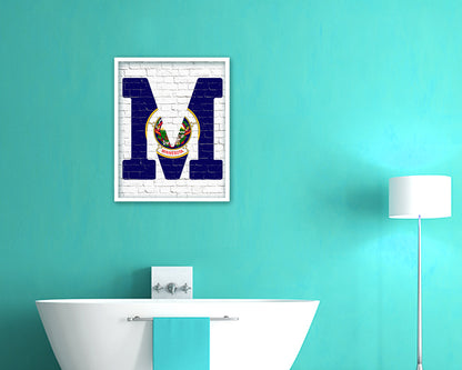 Minnesota State Initial Flag Wood Framed Paper Print Decor Wall Art Gifts, Brick