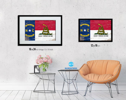 North Carolina State Gadsden Don't Tread On Me Shabby Chic Military Flag Framed Print Art