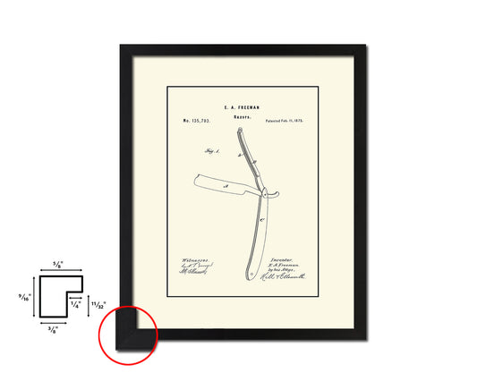 Razor Barbershop Vintage Patent Artwork Black Frame Print Wall Art Decor Gifts