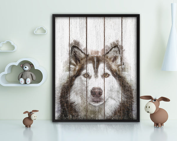 Siberian Husky Dog Puppy Portrait Framed Print Pet Watercolor Wall Decor Art Gifts