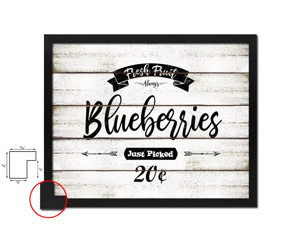 Fresh Fruit Blueberries Vintage Sign Fine Art Paper Prints Wood Frame Wall Art Decor Gifts