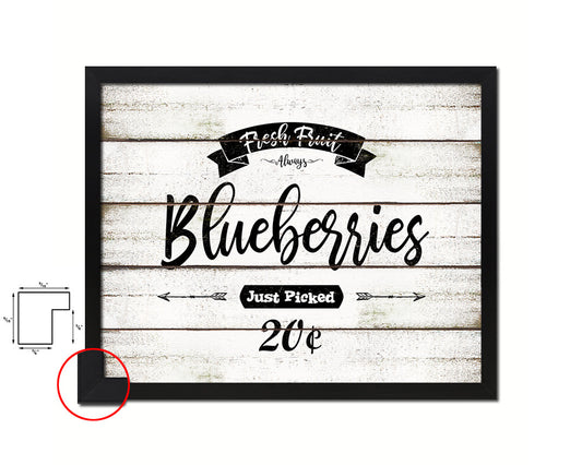 Fresh Fruit Blueberries Vintage Sign Fine Art Paper Prints Wood Frame Wall Art Decor Gifts
