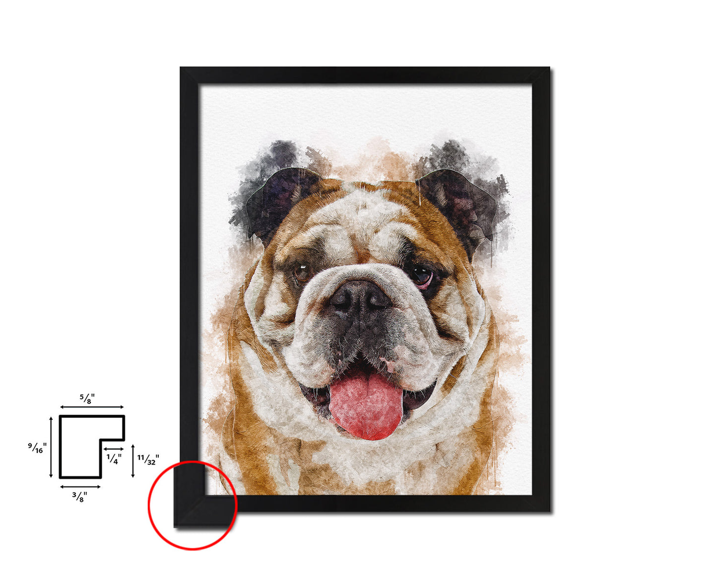 English Bulldog Dog Puppy Portrait Framed Print Pet Watercolor Wall Decor Art Gifts